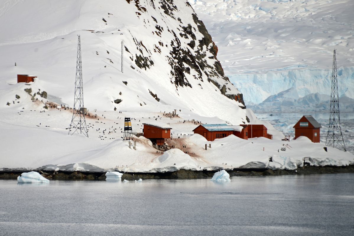 05A The Buildings Of Almirante Brown Station With Petzval Glacier Beyond From Zodiac On Quark Expeditions Antarctica Cruise